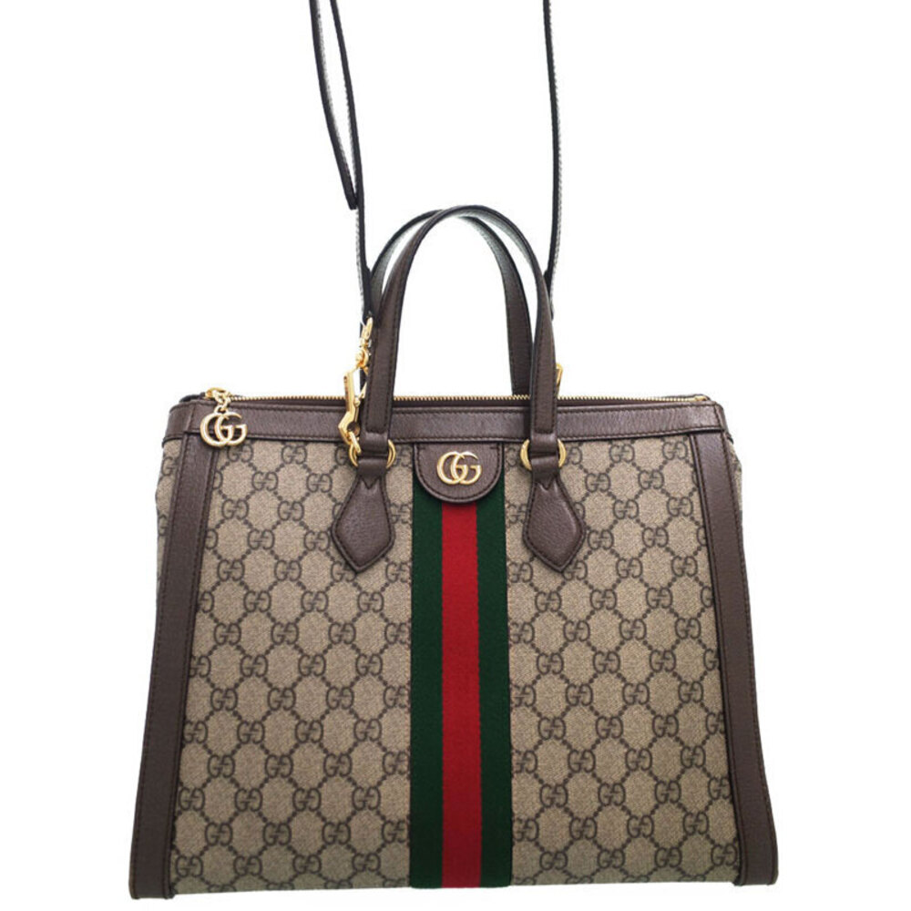 Gucci Ophidia top handle bag GG Supreme canvas brown leather web stripe
